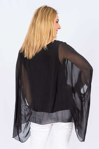 Allegra Batwing Silk Top Black