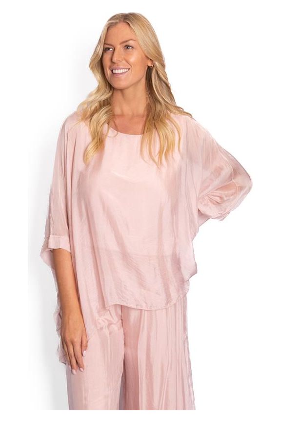 Allegra Batwing Silk Top Baby Pink