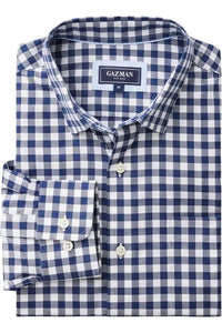 Easy Care Melange Gingham Shirt Navy