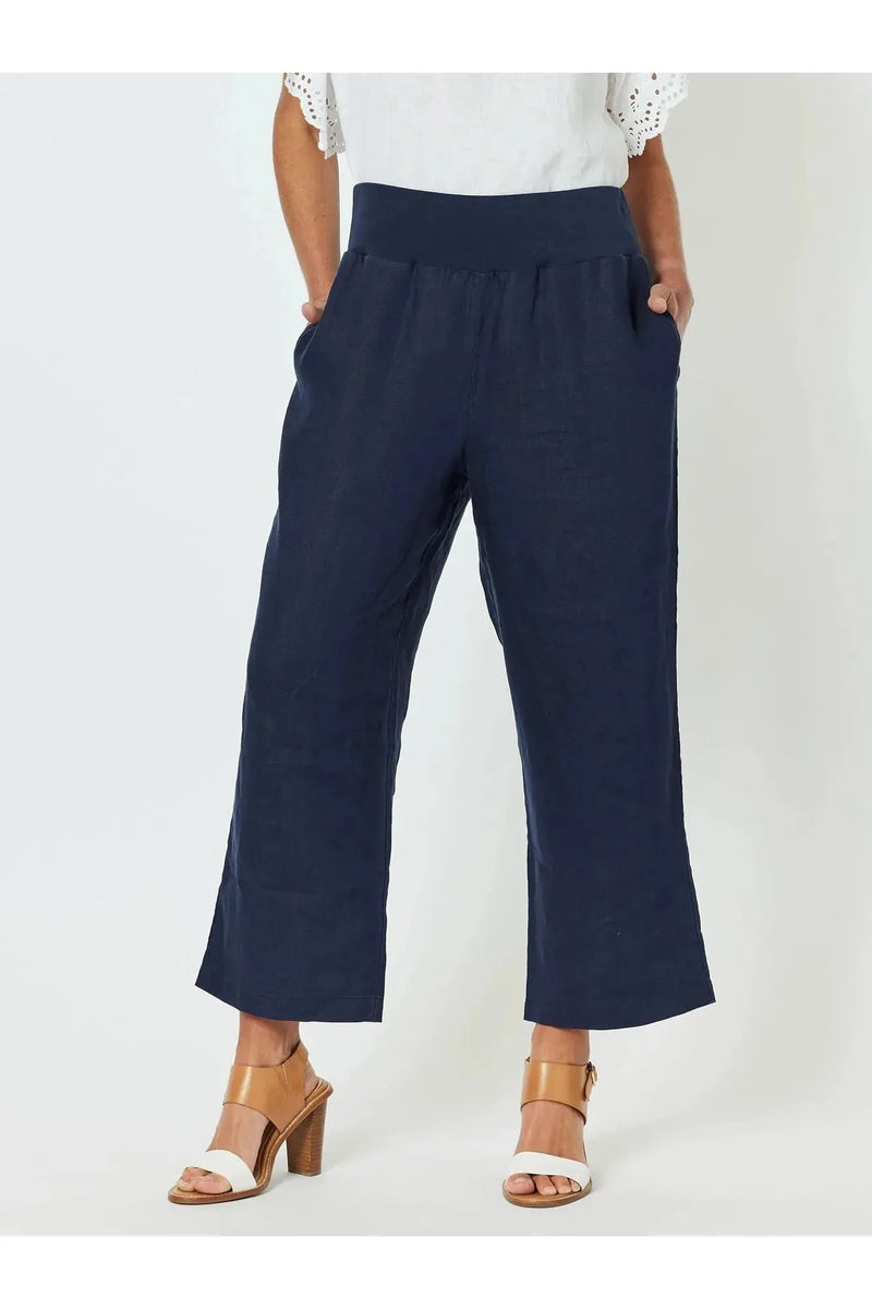 Lara Wide Leg Linen Pant Navy