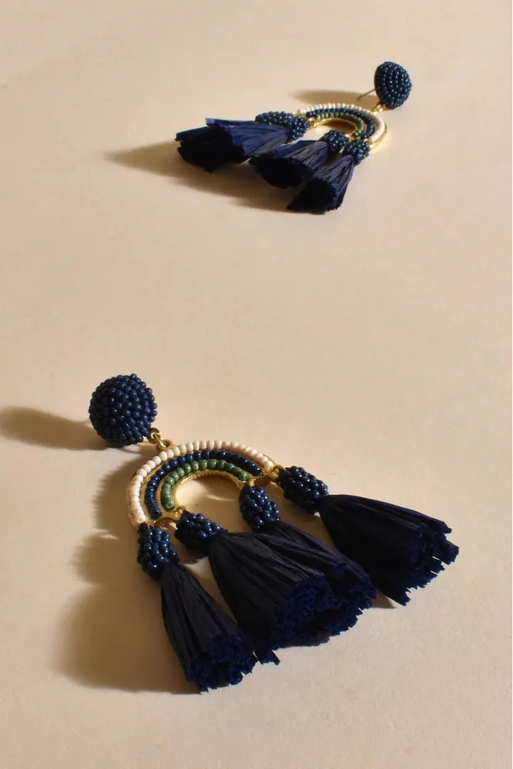 Tassel Edge Arch Earring Navy