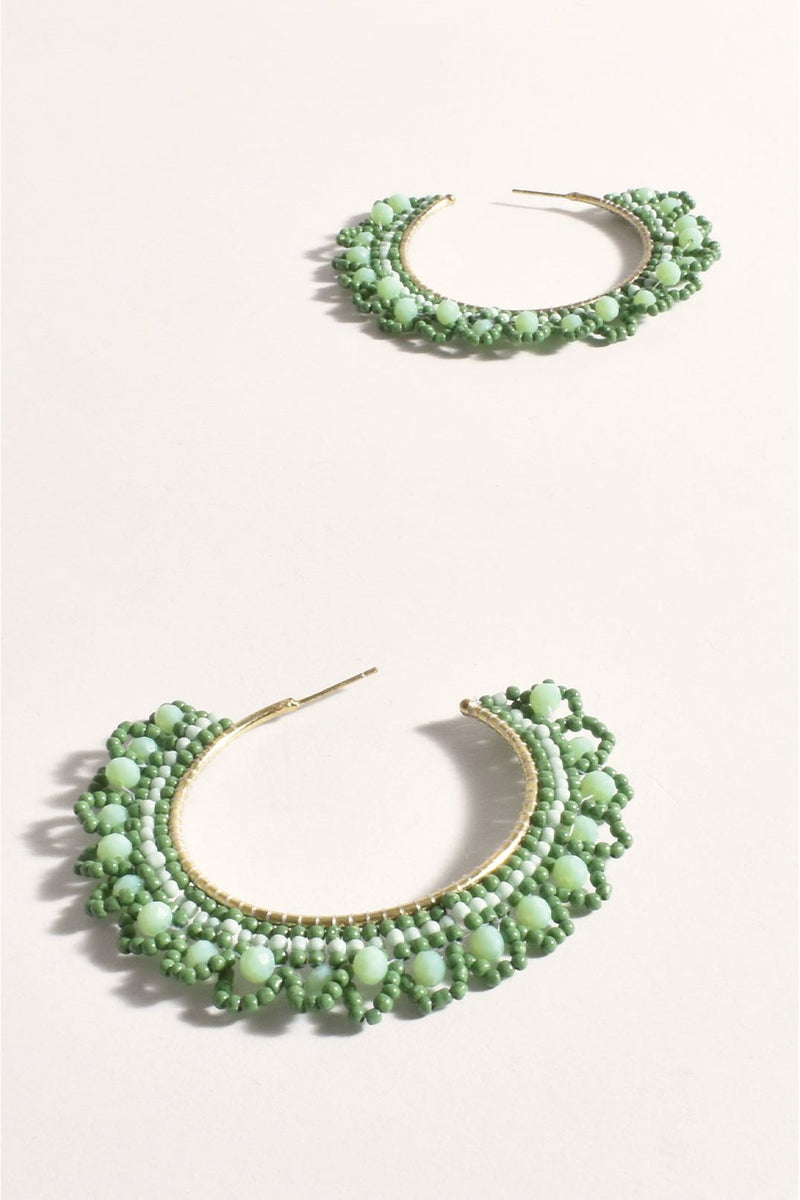 Beaded Lace Event Hoops Green/Gold