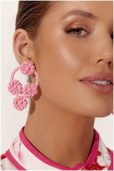 Beaded Crochet Ring Front Earring Pink