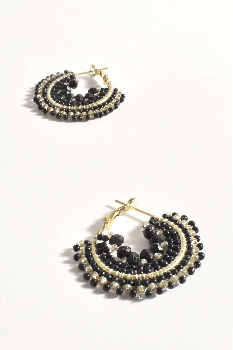 Mini Beaded Event Earrings Black/Gold