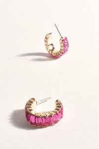 Baguette Jewel Mini Hoops Hot Pink/Gold