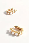 Faux Pearl Molten Hoop Earrings Gold