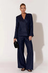 Devin Linen Belted Blazer Navy