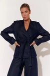 Devin Linen Belted Blazer Navy