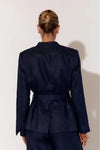 Devin Linen Belted Blazer Navy