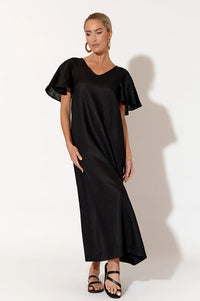 Theo Linen Maxi Dress Black