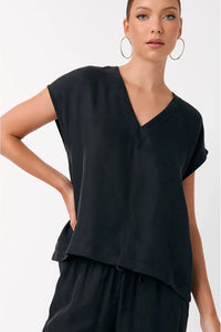 Karina Cupro V-Neck Top Black