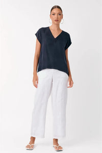 Karina Cupro V-Neck Top Navy