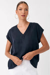 Karina Cupro V-Neck Top Navy