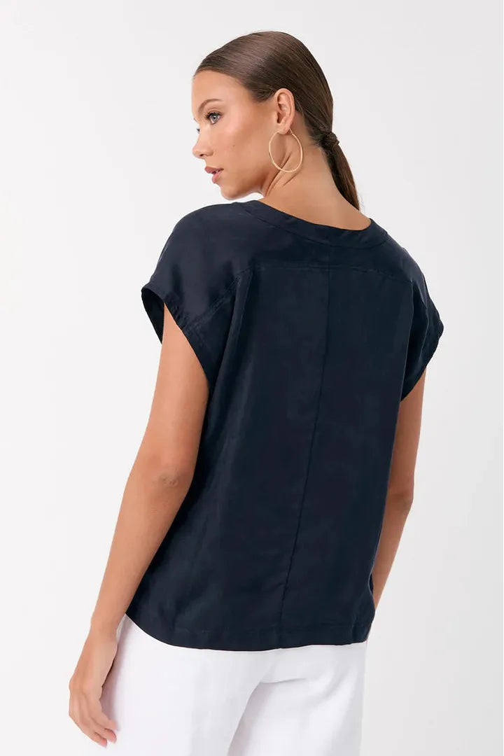 Karina Cupro V-Neck Top Navy