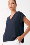 Karina Cupro V-Neck Top Navy