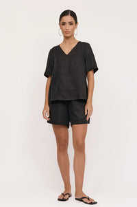 Amaia Cupro V-Neck Top Black