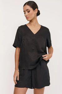 Amaia Cupro V-Neck Top Black