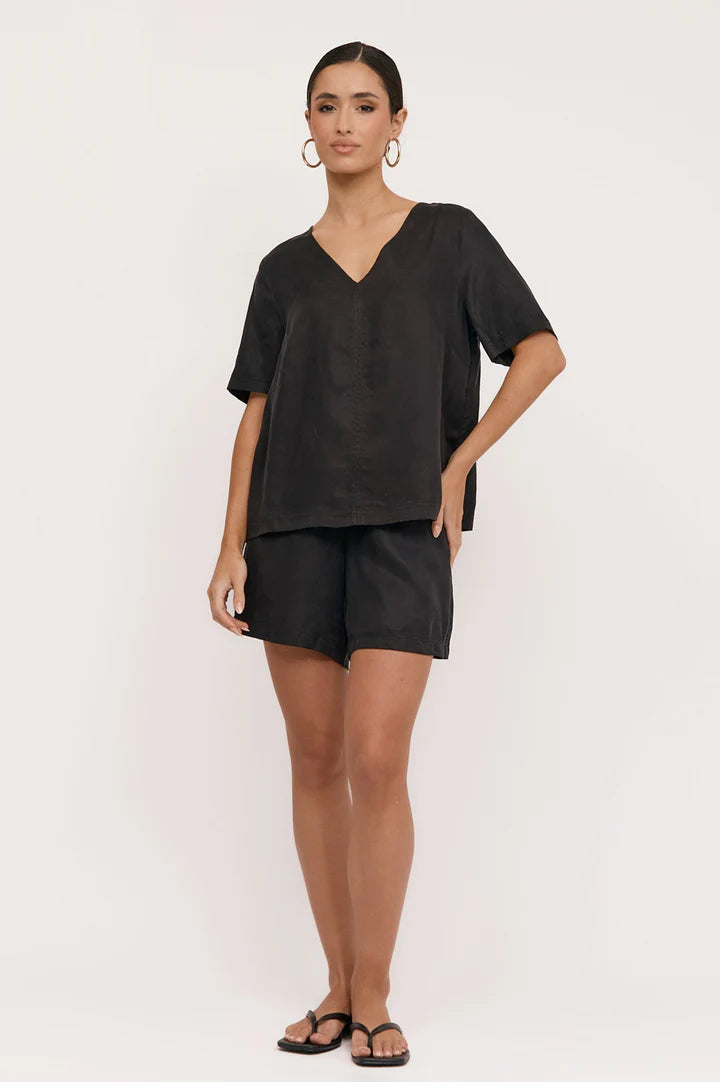 Amaia Cupro V-Neck Top Black