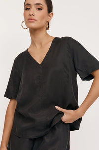 Amaia Cupro V-Neck Top Black