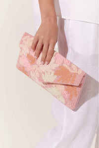 Beaded Leaf Pattern Clutch Pink