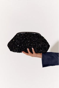 Disco Sequin Framed Purse Clutch Black