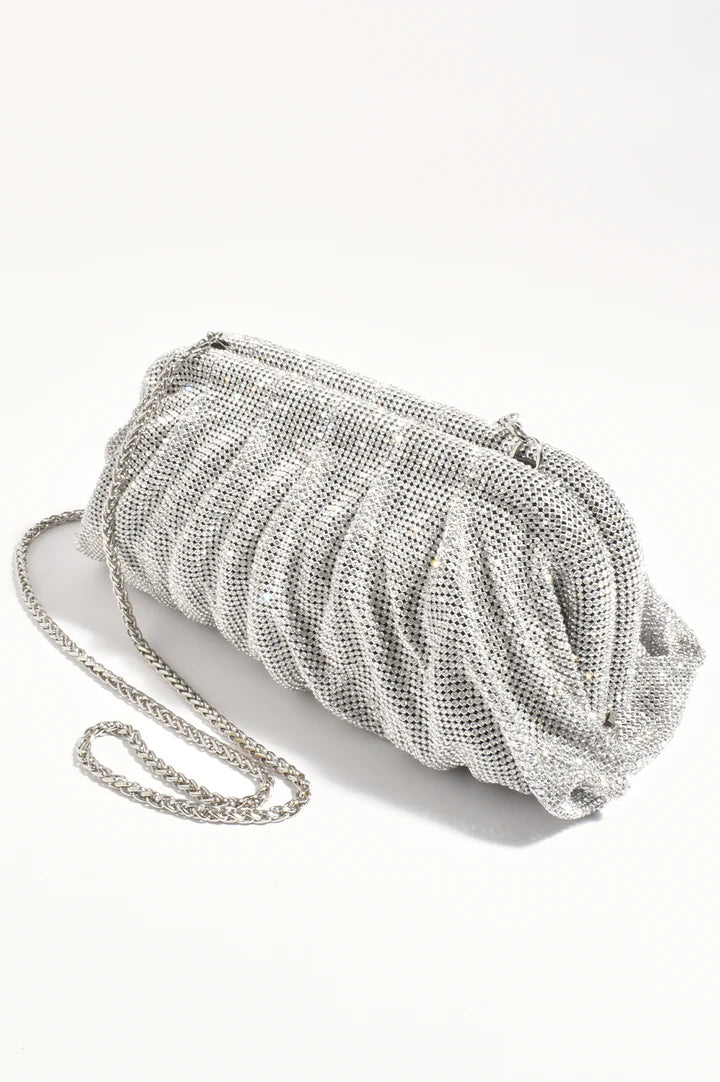 Selena Rhinestone Dumpling Clutch Silver