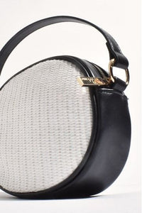 Bella Woven Oval Structured Bag White/Black