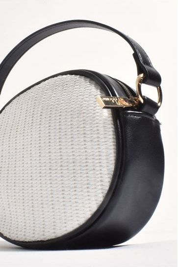 Bella Woven Oval Structured Bag White/Black