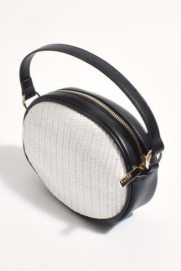 Bella Woven Oval Structured Bag White/Black