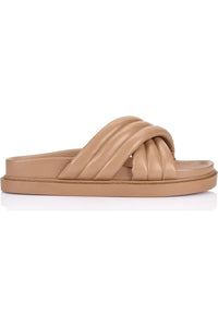 Britney Footbed Slides Dark Camel