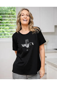 Cross Sequin Tee Black