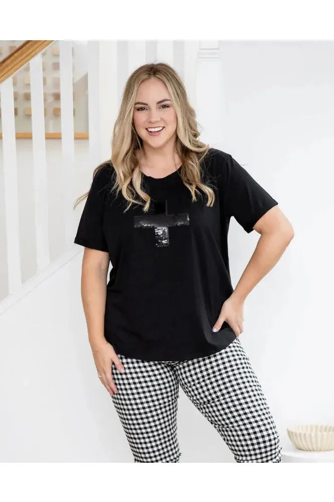 Cross Sequin Tee Black