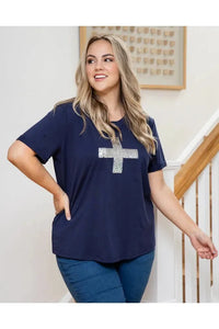 Cross Sequin Tee Navy