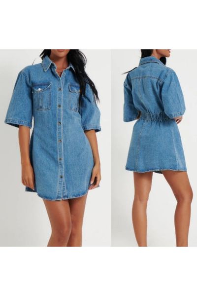 Carlee Denim Dress Mid Blue