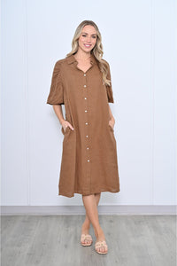 Gina Button Dress Tan