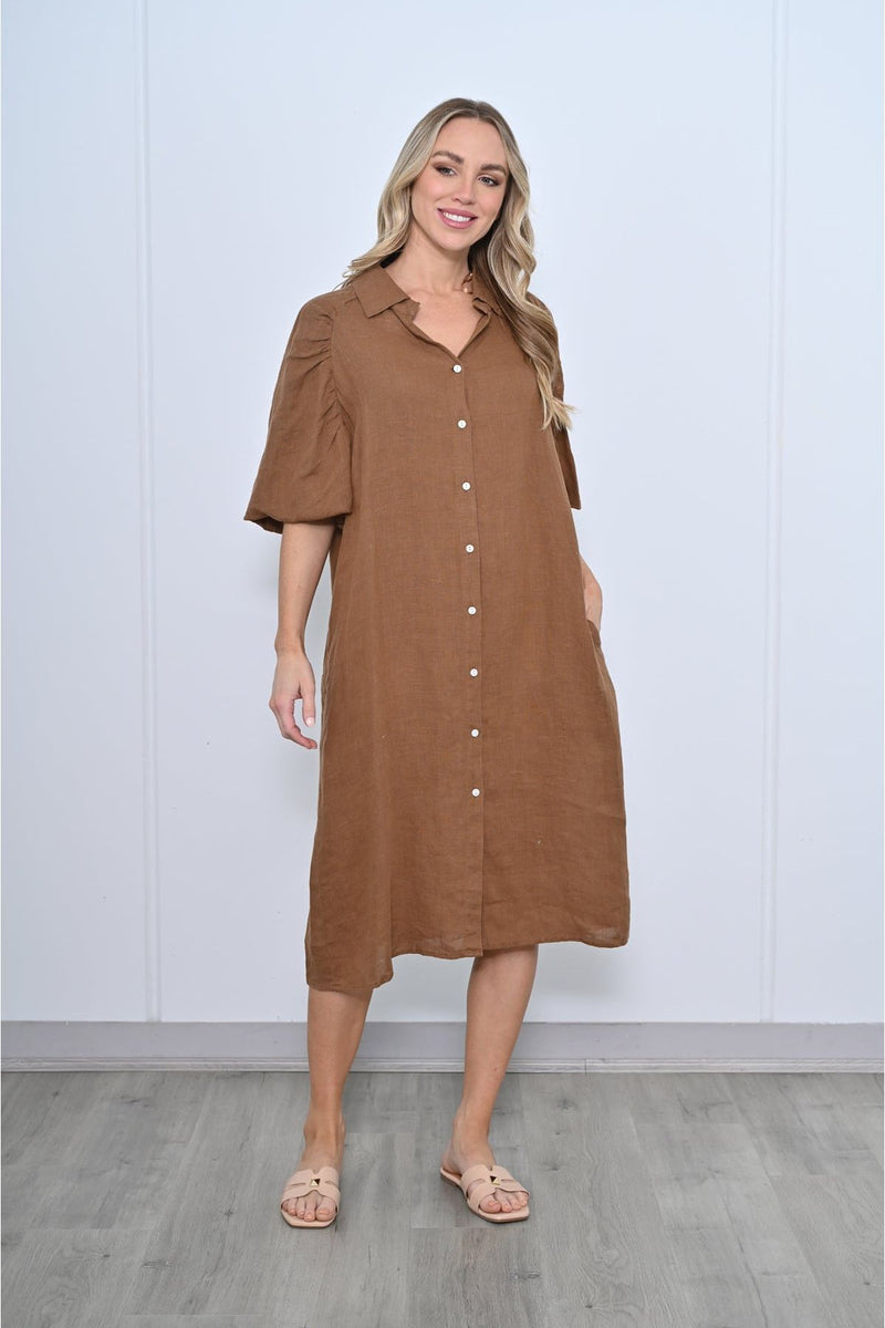 Gina Button Dress Tan