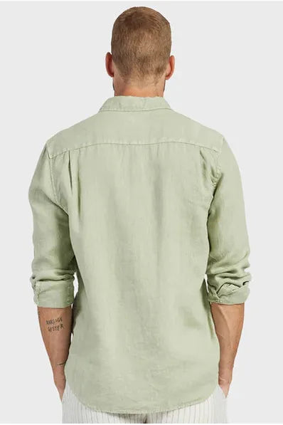 Hampton L/S Linen Shirt Silver Green