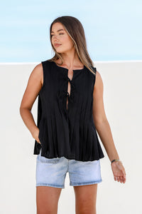 Paige Linen Tie Top Black