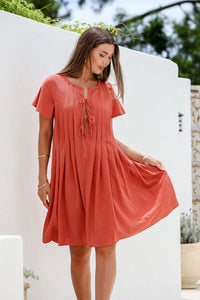 Lizzy Pleat Dress Rust