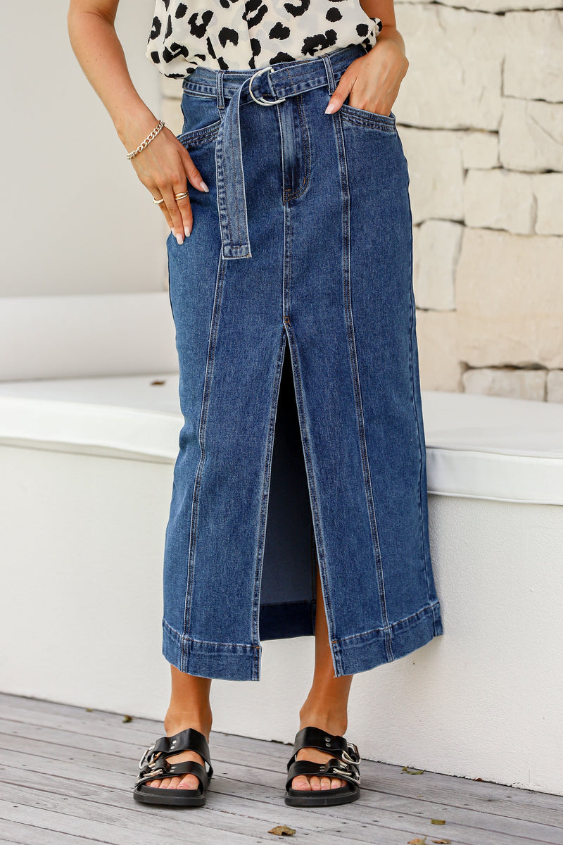 Arabella Denim Maxi Skirt Dark Blue