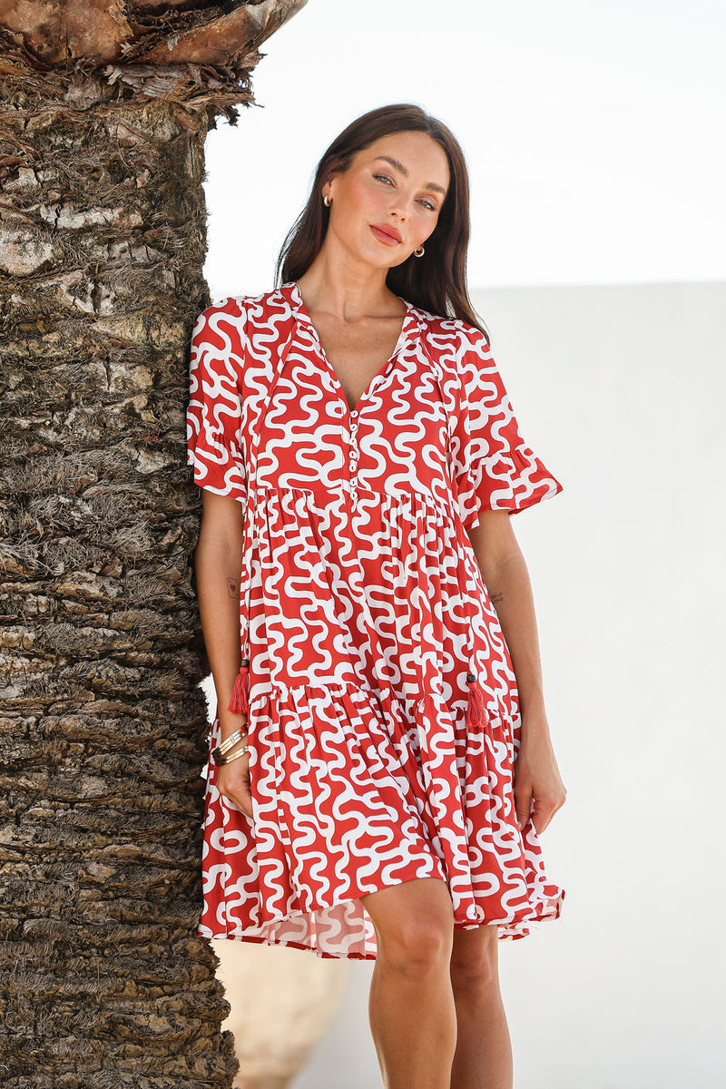 Uma Button Dress Red