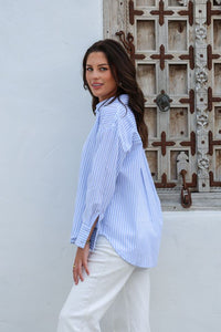 Daisy Stripe Cotton Shirt Blue