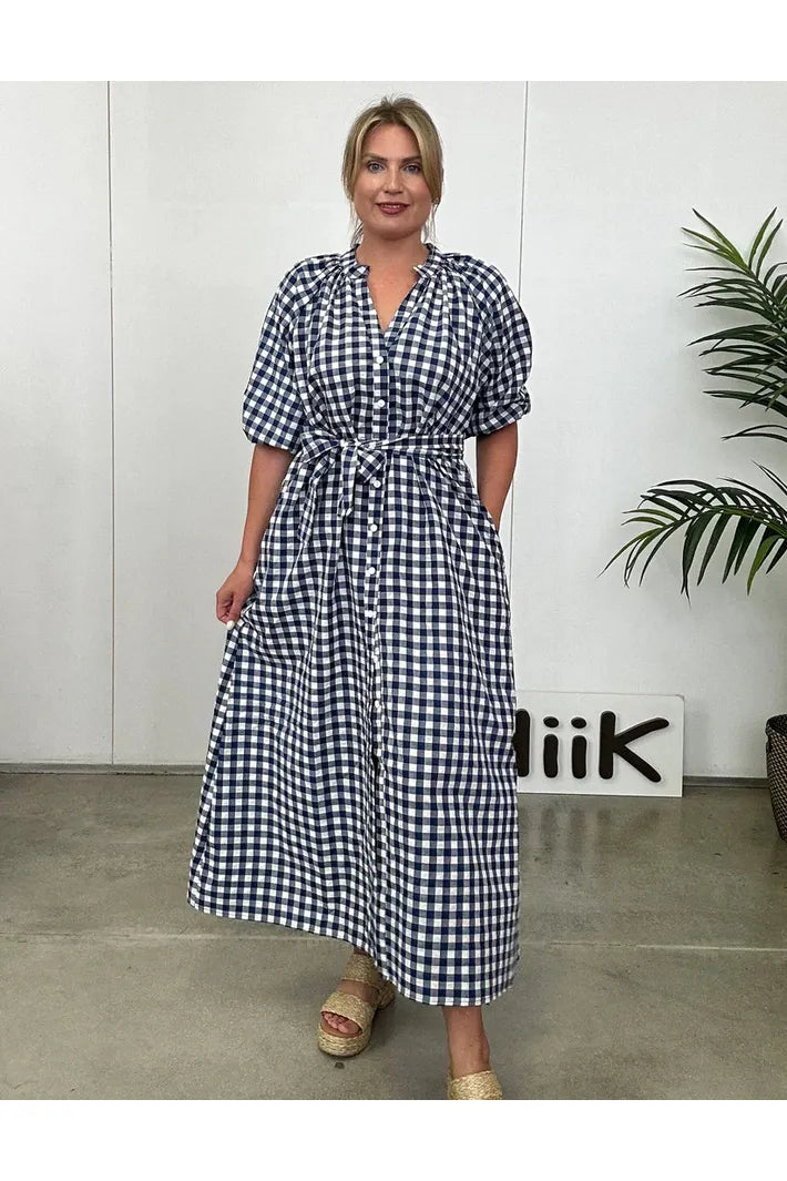 Penny Gingham Dress Navy