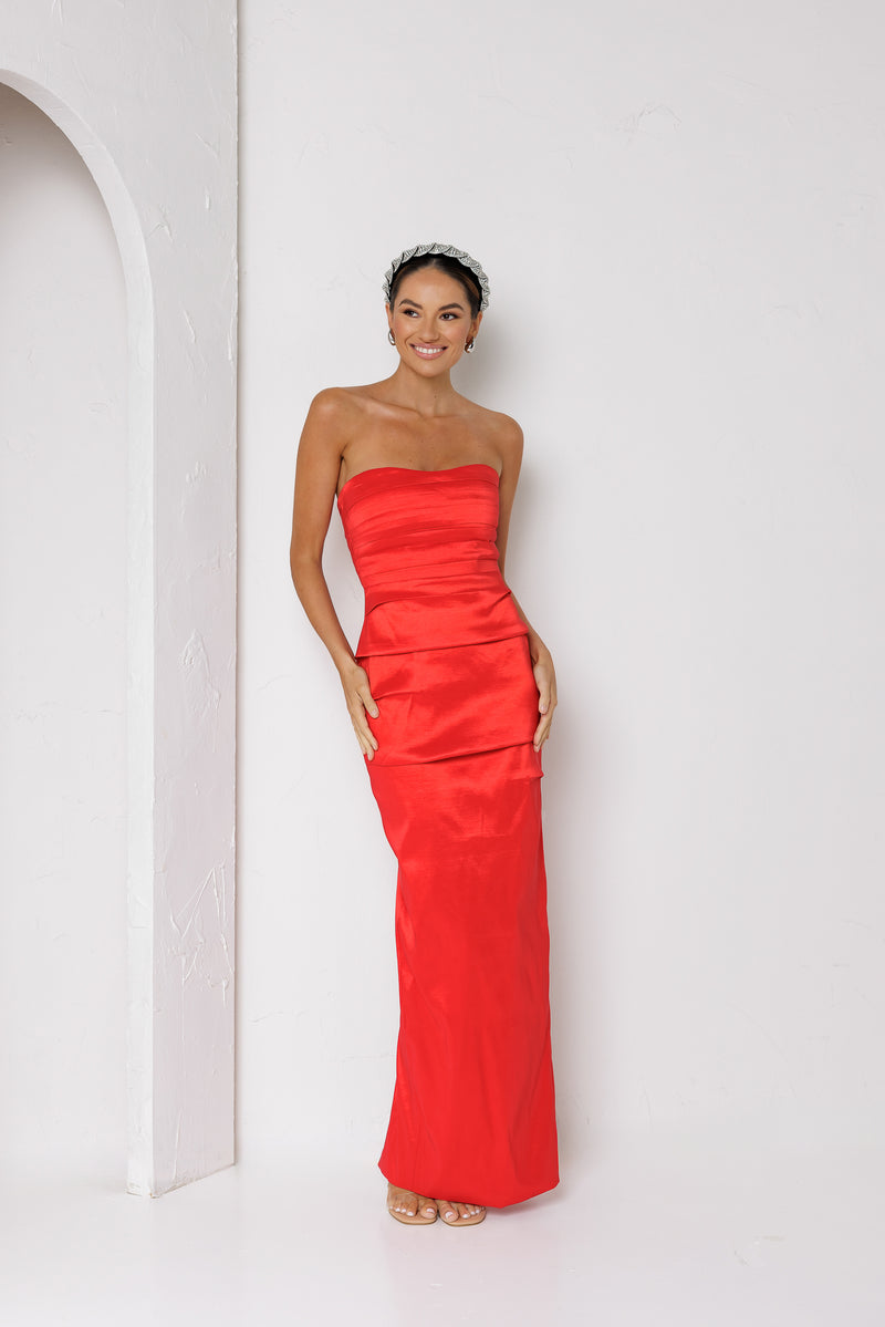 Leanna Strapless Maxi Dress Red