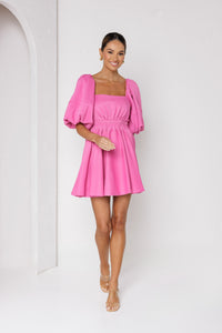 Kathryn Bubble Sleeve Dress Pink