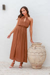 Carrie Halter Dress Tan