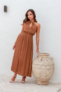 Carrie Halter Dress Tan