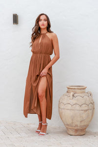 Carrie Halter Dress Tan