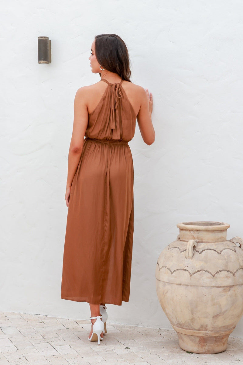 Carrie Halter Dress Tan