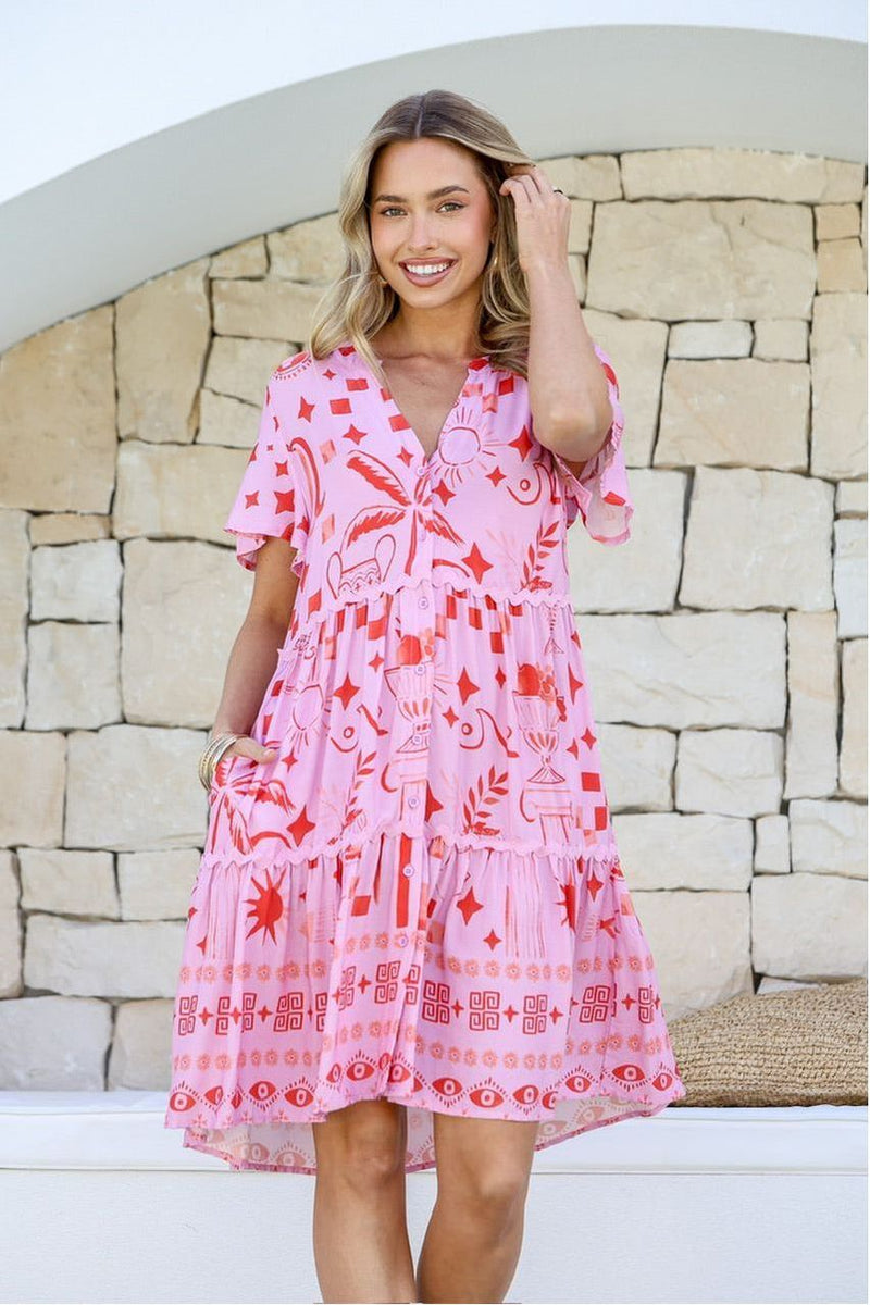 Noosa Rick Rac Tier Dress Pink